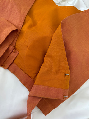 Ready To Wear Saree Blouse | Handwoven Cotton | Size 34 | Orange | Boat Neck | Free Shipping | Ships from California